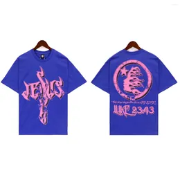 Men's T Shirts Y2K Hellstar T-Shirt Men Women Blue Oversized Cotton Printed Pattern Loose Fitting