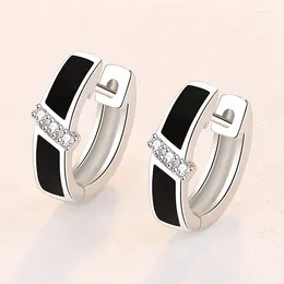 Hoop Earrings 925 Sterling Silver Needle Vintage Black Enamel Crystal For Women Girls Wedding Engagement Fashion Jewellery