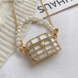 Evening Bags Super Mini Pearl Beads Handbags for Women Diamond-bordered Metal Alloy Earphone Bags Hollow Out Luxury Designer Shoulder Purses Q240104