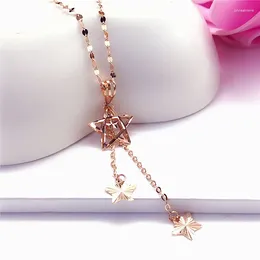 Pendants 585 Purple Gold Plated 14k Rose Tassel Star Necklaces Exquisite Luxury Women's Pendant Wedding Jewelry Accessories