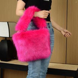 Evening Bags Trendy Designer Soft Faux Fur Shoulder Totes Women Handbag And Purses 2024 Plush Ladies Messenger Clutches