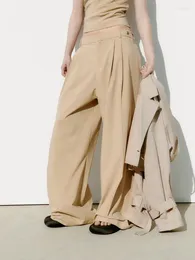 Women's Pants 2024 Pleated Front Design Zipper Button And Metal Hook Closure High Waist