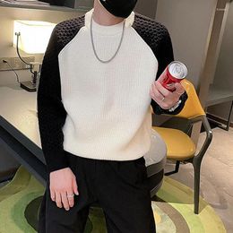 Men's Sweaters Autumn Winter Contrast Color Fashion Long Sleeve Sweater Man High Street Casual Screw Thread Patchwork Pullovers Men Thicken