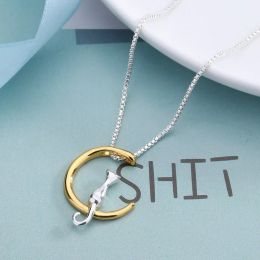 Hot Fashion Cat Moon Pendant Necklace Charm 14K Gold Colour Link Chain Necklace For Pet Lucky Jewellery For Women Gifts