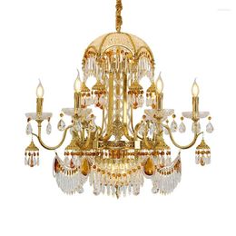 Chandeliers French Light Luxury All-copper Crystal Chandelier Villa Living Room Dining Lamp European Baroque Bedroom Study