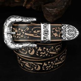 Belts Belts For Men Print Belt Cow Genuine Leather Embossing Belt Male Punk Belt for jeans Vintage Pin Buckle Strap Men's belt