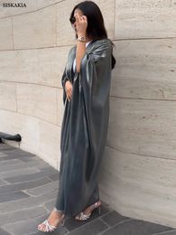 Siskakia Kimono Abayas for Women Modest Muslim Moroccan Dubai Fashion Casual Open Abaya Silk Satin Corban Eid Al Adha 240103