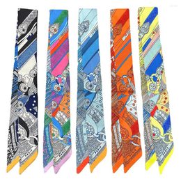 Scarves Print Summer Scarf 2024 Brand Design Women Skinny Silk Bag Hair Band Neck Ribbon Ladies Foulard Headband