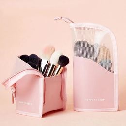 Portable Stand Zipper Mesh Makeup Bag Cosmetic Storage Toilet Pouch Ladies Brush Lipstick Holder Travel Organiser Neceser 240103