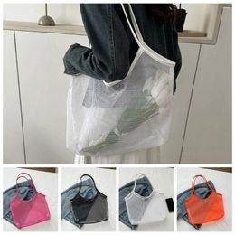 Shopping Bags Candy Colour Mesh Hollow Beach Bag Foldable Large Capacity Transparent Shoulder Simple Mommy Fishnet Handbag