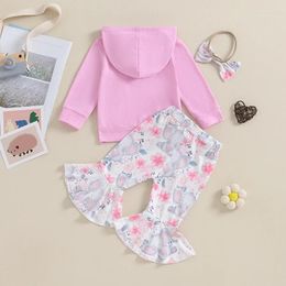 Clothing Sets Toddler Baby Girls Spring Fall Outfit Long Sleeve Hooded Patchwork Hoodie Flower Elephant Flare Pants Headband