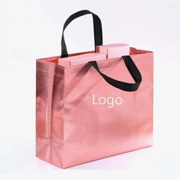 Storage Bags Custom 500Pcs Eco Friendly Waterproof Portable Metallic Lamination Non Woven Shopping With Your Logo For Picnic Stores