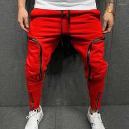 Men's Pants Men Solid Color Sweatpants Drawstring Casual Multi Zippers Pockets Trousers Streetwear