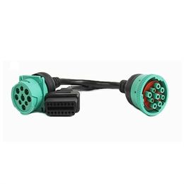 Green Type 2 Male to J1939 Green Type 1 Female and OBD2 16 Pin Female Splitter Cable