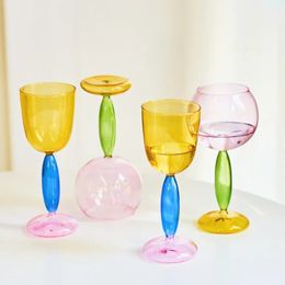 1pc Colored Goblet Glass Wine Glass Cup Bordeaux Burgundy Glasses Borosilicate Glass Cocktail Glasses Drinkware Lover Decoration 240104