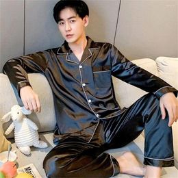 Men's Sleepwear Pyjamas Set Silk Satin Shirt Long Short Sleeve Pijama Male Home Suit Soft Loungewear Big Size Winter Nightwear