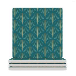 Table Mats Art Deco Golden Floral Fans And Turquoise Green Ceramic Coasters (Square) Bulk Teapot Mat Customised Cup