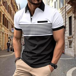 Men's Casual Shirts Four Seasons Leisure Fashion Stripe Contrast Design Lapel Button Long Sleeve Tops Streetwear Tee Shirt