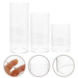 12pcs Small Glass Holder Pillar Candles Cylinder Supplies Windproof Protectors Hurricane Holders 240103