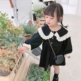 Girl Dresses 2024 Spring And Autumn Korean Style French Lace Doll Collar Sweet Long-sleeved Princess Dress Clothing Robe