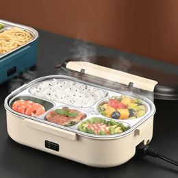 Electric Heated Lunch Boxes Stainless Steel Food Insulation Bento Lunch Box Home Car Keep Warm Lunch Box 1.2L 12V/220V 240103