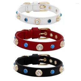 Dog Collars Luxurious Pet Collar Cat Necklace Accessories Bling Rhinestone Custom Designer Genuiner Blue Turquoise Leather