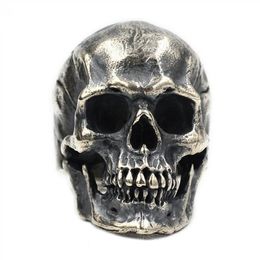 Wedding Rings Antique Silver Evil Skull Ring Mens Skull Ring Short and Fat Stainless Steel Punk Rock Skull Ring Mens Wholesale 240103