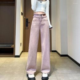 Women's Jeans Straight Leg Pink High Waist S Womens With Pockets Trousers Pants For Women In Pant Trend 2024 Medium