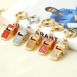 Creative Rhinestone Whistle Keychain Metal Key Rings Fashion Bag Pendant Car Key Holder Decoration Holiday Party Jewelry Gifts