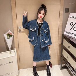 Clothing Sets 10 12 14 15 Spring Teenage Girls Cowboy Clothes Set Coat Jeans Skirt 2pcs Kids Outfit Children Fall Wear