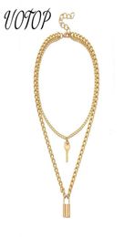 Pendant Necklaces UOTOP Gold Silver Colour Choker Necklace Collier Women Layered Chunky Chain Key Lock Collares De Moda 20212907731