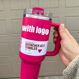 Kitchen Cosmo PINK Target Red Flamingo 40oz Quencher H2.0 Coffee Mugs Cups travel cup Tumblers Cups Silicone handle Valentine Day Gift 1:1 Same Logo US STOCK SHIP