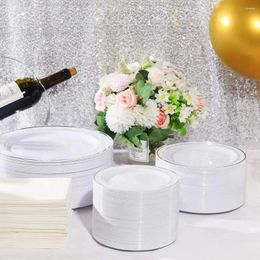 Disposable Dinnerware 50pcs Silver Plastic Plates-7.5inch Salad Dessert Plates Hard Cake For Parties Appetiser Small