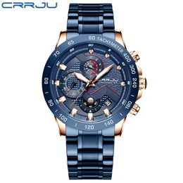 Top Luxury Brand CRRJU New Men Watch Fashion Sport Waterproof Chronograph Male Satianless Steel Wristwatch Relogio Masculino nice 279r