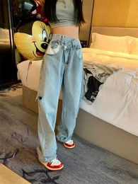 Women's Jeans Jeans Women Hole Asymmetrical Denim Cool Girls Fashion Ulzzang Chic High Waist Washed Pocket Vintage Stylish All-match Boyfriend YQ240104