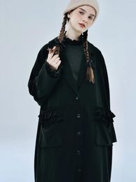 Women's Trench Coats Imakokoni 2024 Winter Original Design Black Long Woollen Coat For Women 234403