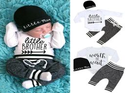 Clothing Sets Born Infant Baby Boy Clothes 3pcs Little Brother Long Sleeve Romper Pant Hats Outfit ClothesClothing2380444