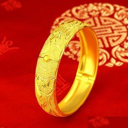 Bangle Elegant Wedding Bridal Accessories 18K Solid Yellow Gold Filled Phoenix Pattern Womens Bangle Bracelet Openable Jewellery Gift17 Dhsee