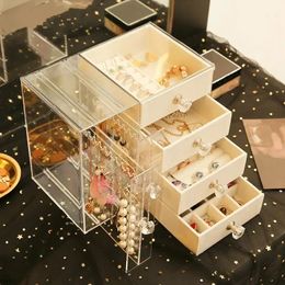 Household Plastic Drawer Type Jewelry Storage Box Transparent Finishing Makeup Organizer Earrings Display Stand Rack Accessories 240103