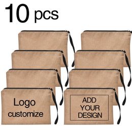 10PCS Custom Cosmetic Bags Fashion Bridesmaid Clutch Bag Women Make Up Bag Linen Pouch Travel Organizer Case Student Pencil Bag 240103