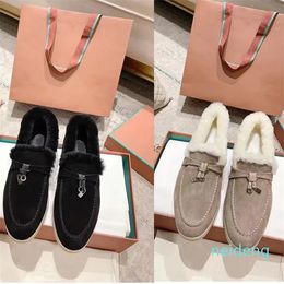 Womens Dress Shoes Wool shoes Plush warm boots spring Woman Formal shoes leather Metal buckle lady Flat bottom boat shoe