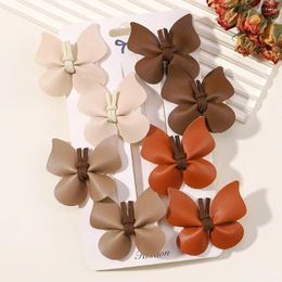 Hair Accessories 2-8Pcs Girls Cute Butterfly Clips For Kids Handmade Leather Hairpins Hairgripes Solid PU Baby Gift Set