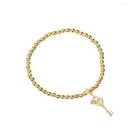 Charm Bracelets Copper Gold Plated Beads Chain Colour Love Key Charms Bracelet For Women Lucky Heart Lock Pendant Bangle Couple Jewellery Gift