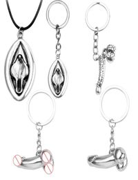 Keychains Fashion Reproductive Organs Key Chains Silver Color Alloy For Men Sexy Penis Pendant Vaginal Skeleton Genitals Bag Car K2432897