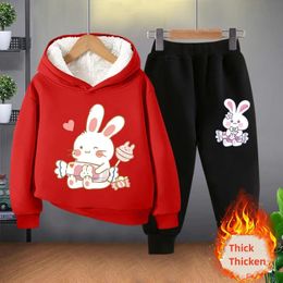 Boys Girls Fleece Warm Hoodies Trousers Suits Spring Autumn Winter Cartoon Coat Sweater Sweatshirts 2PCS/Set For Kid 2-12Y 240104