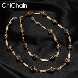 Trend Metal Beads Glasses Chain Street Pography Hanging Neck Sunglasses Accessories European and American Style Jewelry 240103