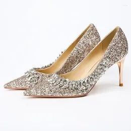 Dress Shoes Size 34-40 8cm High Heels Wedding Banquet Women Stiletto Heel Pointed Sexy Bridesmaid Gold