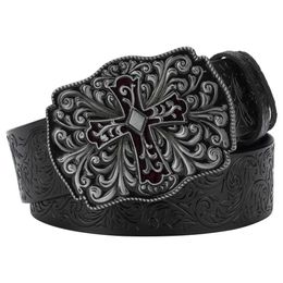 Belts Cross Decorative Pattern Buckle Fashion Embossed Belt