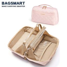 BAGSMART Makeup Cosmetic Bag Travel Water-resistant Toiletry Bag for Women Portable Cute Pouch Open Flat Make Up Organiser Bag 240104