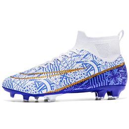 High Top Long Spike Football Boots Kids Grass Training Soccer Shoes AntiSlip FGTF Zapatos De Futbol Quality Sneakers 240104